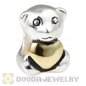 Gold Plated 925 Sterling Silver Bear My Heart Charm Beads Wholesale