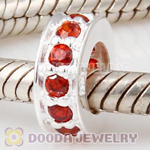 925 Sterling Silver Spacer Beads with Red CZ Stone