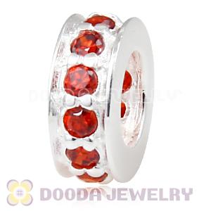 925 Sterling Silver Spacer Beads with Red CZ Stone