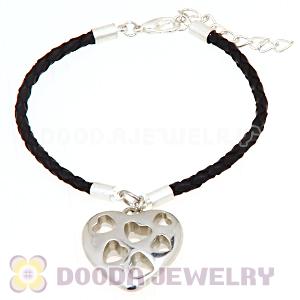 Black Braided Leather Bracelets With Heart Charm Wholesale