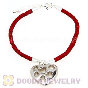 Red Braided Leather Bracelets With Heart Charm Wholesale