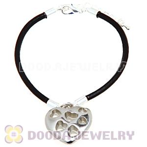 Black Slippy Leather Bracelets With Heart Charm Wholesale