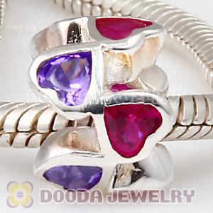 925 Sterling Silver European Style Beads with Red Purple Heart Stone
