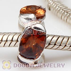 925 Sterling Silver European Style Charm Beads with Coffee Stone
