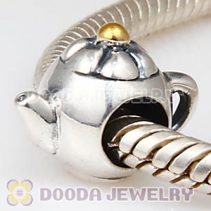 European Style Silver Teapot Charm Beads Gold Plated Dot