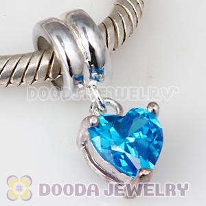 925 Sterling Silver European Style Beads Dangle Blue CZ Stone