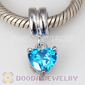 925 Sterling Silver European Style Beads Dangle Blue CZ Stone