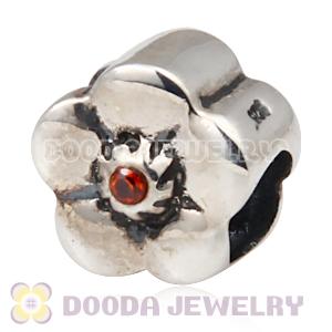 925 Sterling Silver European Style Daisy Charm Beads with Red Stone