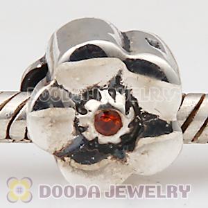 925 Sterling Silver European Style Daisy Charm Beads with Red Stone