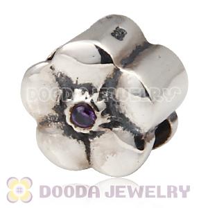 925 Sterling Silver European Style Daisy Charm Beads with Purple Stone