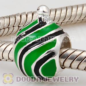 925 Sterling Silver European Style Christmas Ball Beads Enamel Green Charms