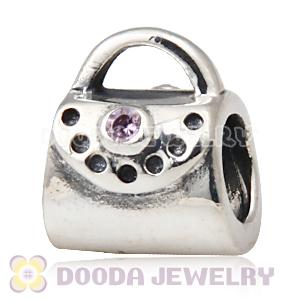 Solid Sterling Silver Handbag Beads with Stone fit European, Largehole Jewelry