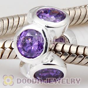 European Style Silver Beads with 6 Purple Stone
