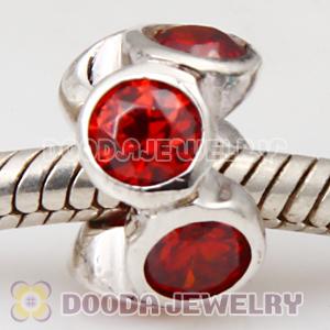 European Style Silver Beads with 6 Red Stone