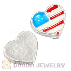 Alloy Heart enamel USA Flag Floating Locket Charms Wholesale