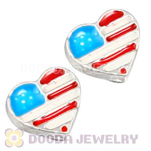 Alloy Heart enamel USA Flag Floating Locket Charms Wholesale