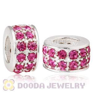 Sterling Silver European Spacer Beads with 2 Row Rose Austrian Crystal