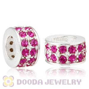 Sterling Silver European Spacer Beads with 2 Row Fuchsia Austrian Crystal