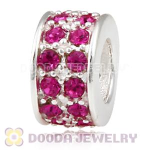 Sterling Silver European Spacer Beads with 2 Row Fuchsia Austrian Crystal