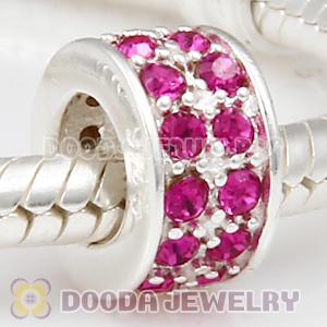 Sterling Silver European Spacer Beads with 2 Row Fuchsia Austrian Crystal