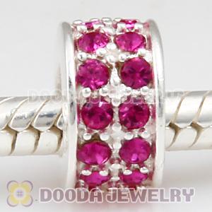 Sterling Silver European Spacer Beads with 2 Row Fuchsia Austrian Crystal