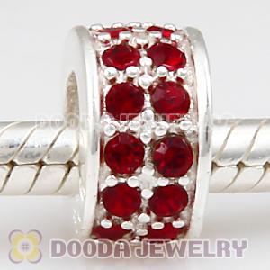 Sterling Silver European Spacer Beads with 2 Row Siam Austrian Crystal