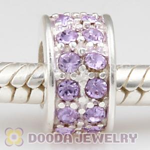 Sterling Silver European Spacer Beads with 2 Row Violet Austrian Crystal