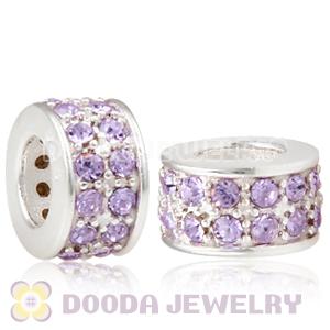 Sterling Silver European Spacer Beads with 2 Row Violet Austrian Crystal