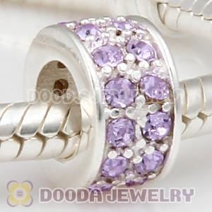 Sterling Silver European Spacer Beads with 2 Row Violet Austrian Crystal