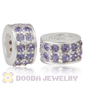 Sterling Silver European Spacer Beads with 2 Row Tanzanite Austrian Crystal