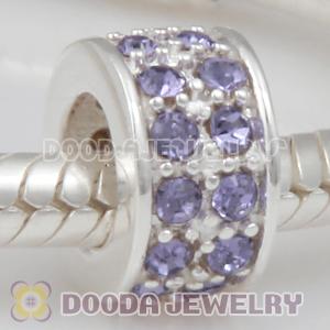 Sterling Silver European Spacer Beads with 2 Row Tanzanite Austrian Crystal