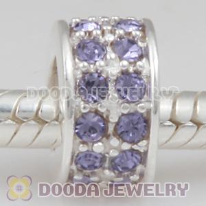 Sterling Silver European Spacer Beads with 2 Row Tanzanite Austrian Crystal