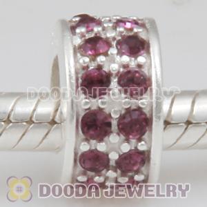 Sterling Silver European Spacer Beads with 2 Row Amethyst Austrian Crystal
