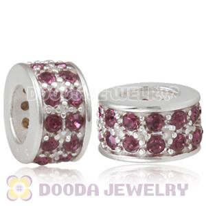 Sterling Silver European Spacer Beads with 2 Row Amethyst Austrian Crystal