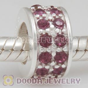 Sterling Silver European Spacer Beads with 2 Row Amethyst Austrian Crystal