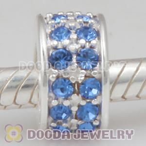 Sterling Silver European Spacer Beads with 2 Row Sapphire Austrian Crystal