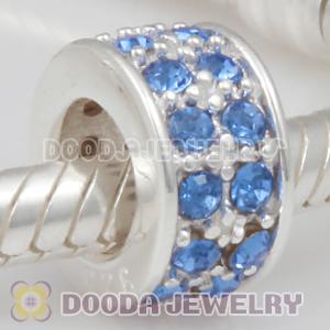 Sterling Silver European Spacer Beads with 2 Row Sapphire Austrian Crystal