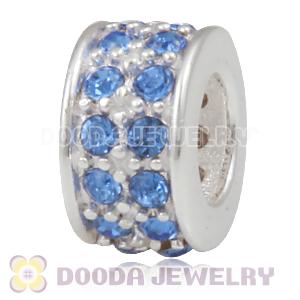 Sterling Silver European Spacer Beads with 2 Row Sapphire Austrian Crystal