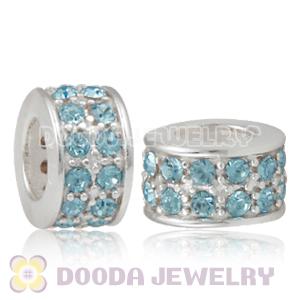 Sterling Silver European Spacer Beads with 2 Row Aquamarine Austrian Crystal