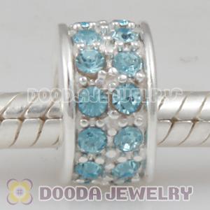 Sterling Silver European Spacer Beads with 2 Row Aquamarine Austrian Crystal