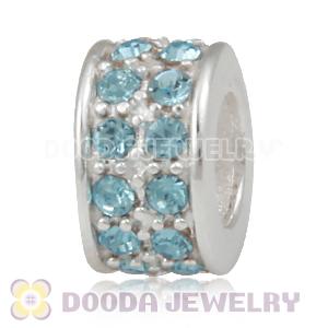 Sterling Silver European Spacer Beads with 2 Row Aquamarine Austrian Crystal