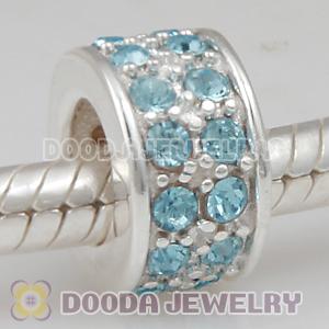 Sterling Silver European Spacer Beads with 2 Row Aquamarine Austrian Crystal