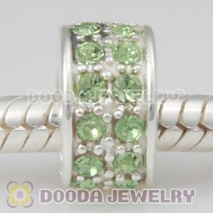 Sterling Silver European Spacer Beads with 2 Row Peridot Austrian Crystal