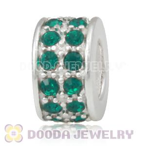 Sterling Silver European Spacer Beads with 2 Row Emerald Austrian Crystal