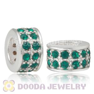 Sterling Silver European Spacer Beads with 2 Row Emerald Austrian Crystal