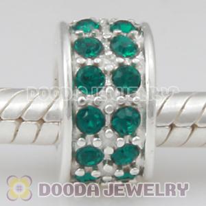 Sterling Silver European Spacer Beads with 2 Row Emerald Austrian Crystal
