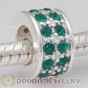 Sterling Silver European Spacer Beads with 2 Row Emerald Austrian Crystal