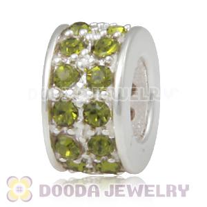 Sterling Silver European Spacer Beads with 2 Row Olivine Austrian Crystal