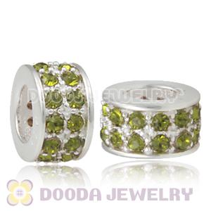 Sterling Silver European Spacer Beads with 2 Row Olivine Austrian Crystal