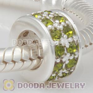 Sterling Silver European Spacer Beads with 2 Row Olivine Austrian Crystal